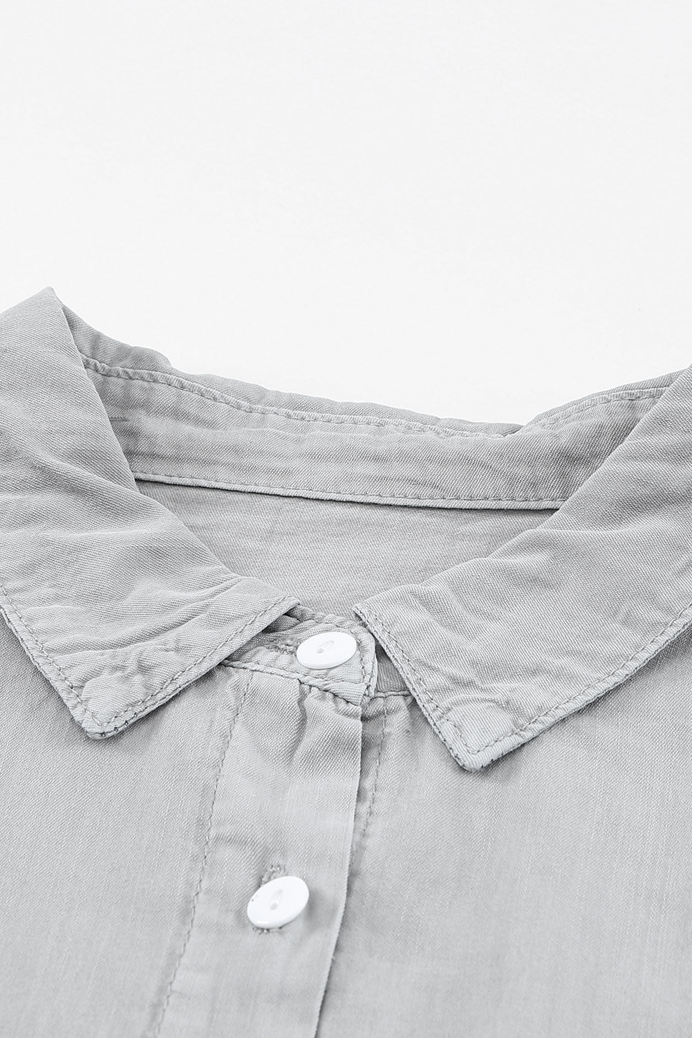 Green Turn-down Collar Short Sleeve Denim Shirt