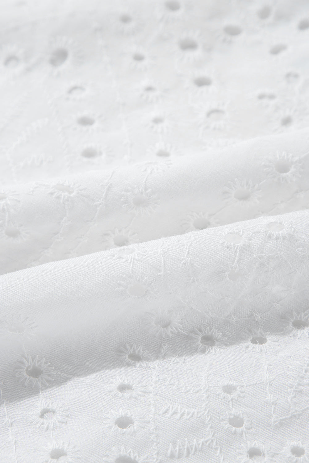 White Eyelet Embroidered V Neck Puff Sleeve Blouse