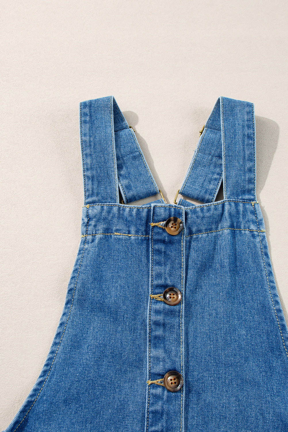 Beau Blue Wide Strap Button Front Pocketed Denim Mini Dress