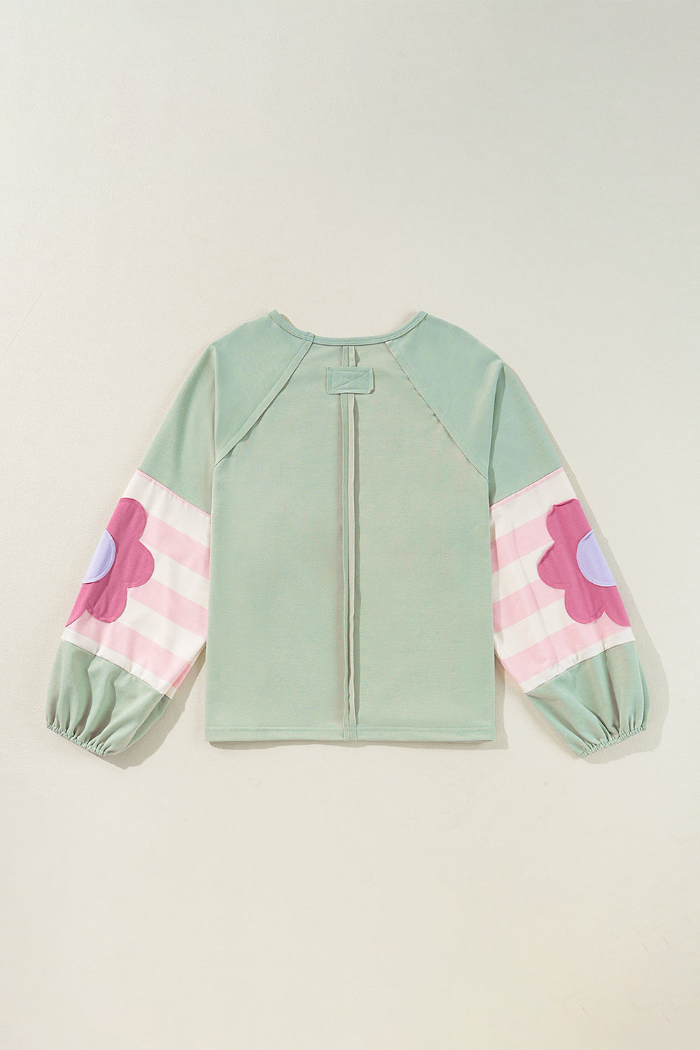 Sail Blue Flower Patchwork Raglan Sleeve Exposed Seam Oversized Top