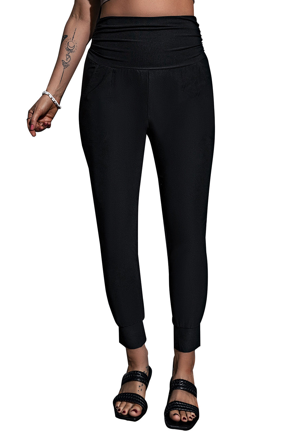 Gray High Waist Pleated Pocket Leggings