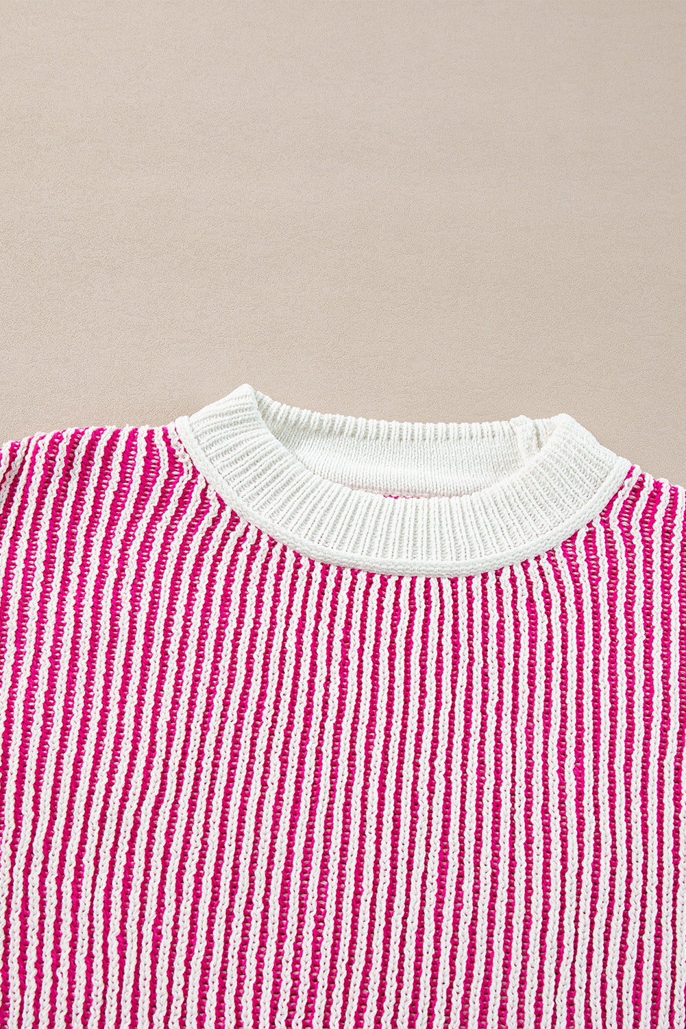 Dark Blue Striped Textured Knit Contrast Edge Loose Sweater