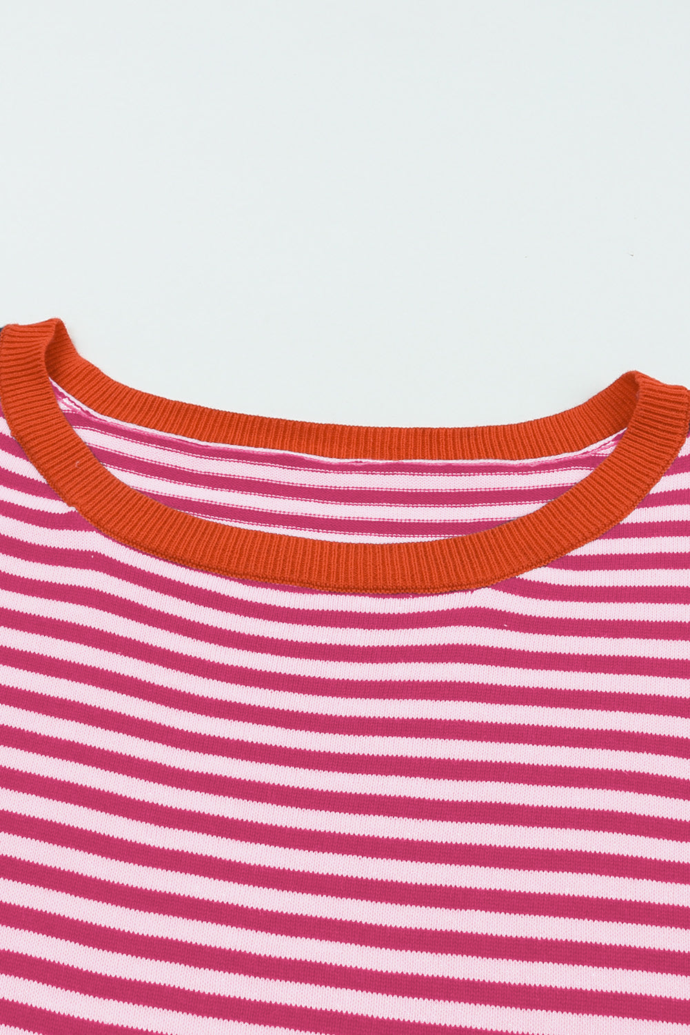Fiery Red Contrast Trimmed Striped Drop Shoulder Sweater
