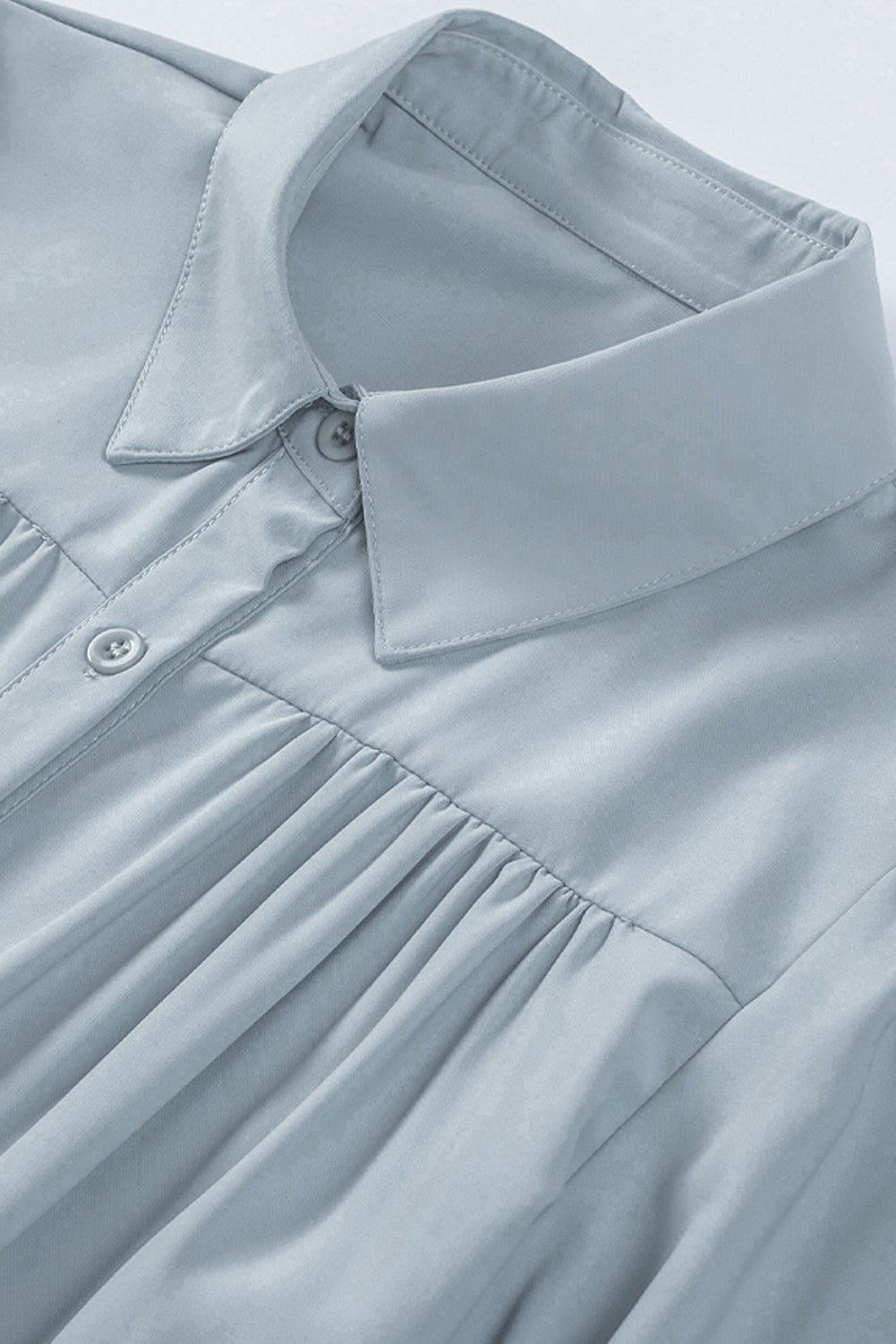 Sky Blue Solid Color Button Up Puff Sleeve Blouse