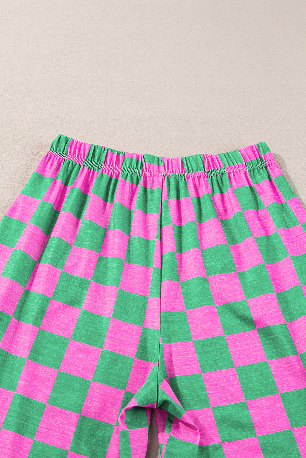 Green 2-Tone Checked Print High Waist Wide Leg Pants