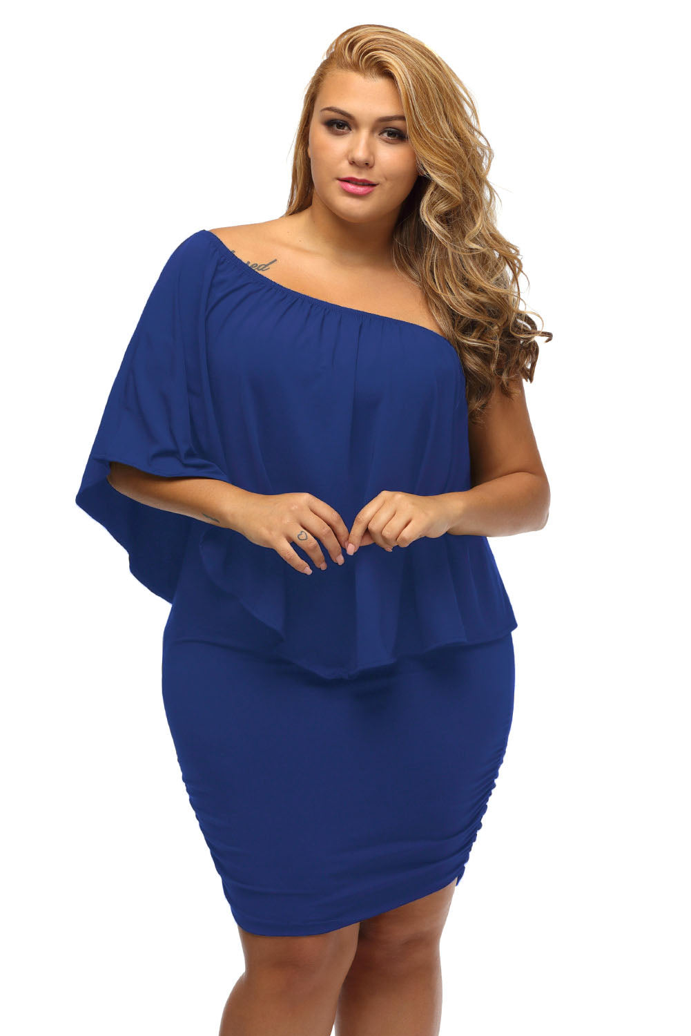 Multiple Dressing Layered Dark Blue Mini Poncho Dress