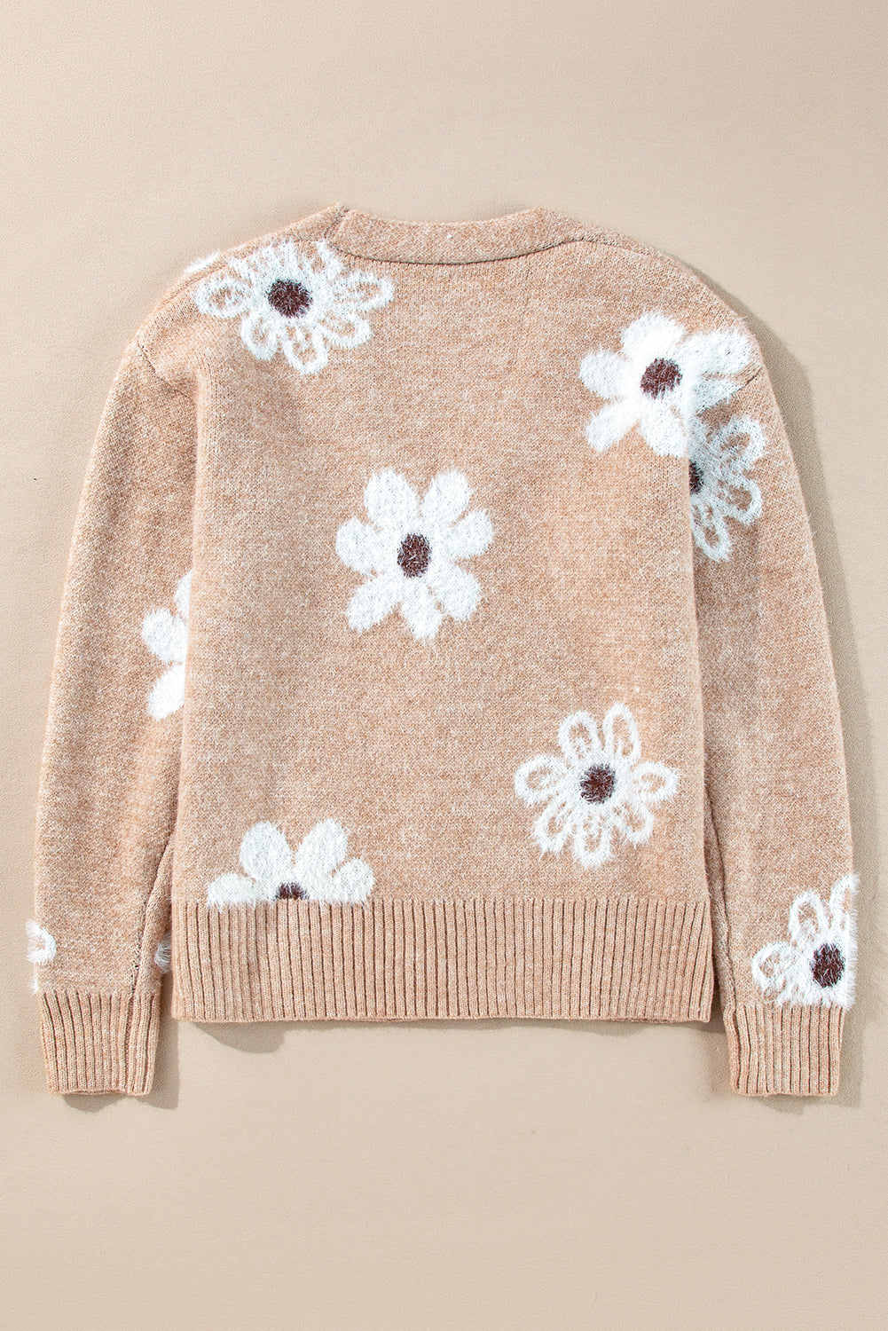 Light Grey Floral Print V Neck Knitted Button up Cardigan