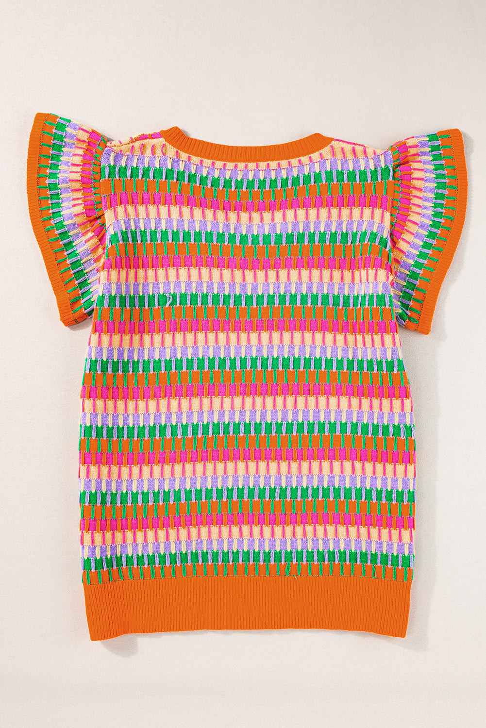 Green Multi Flutter Sleeve Knitted Sweater Top