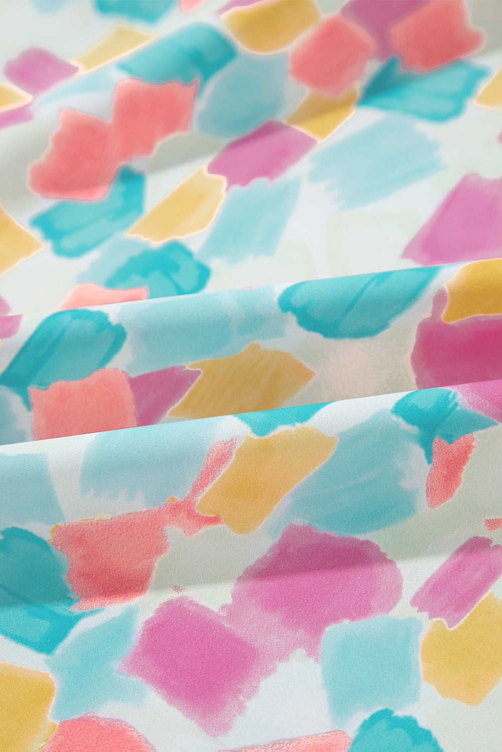 Pink Shirred Yoke Ruffled Abstract Printed Blouse