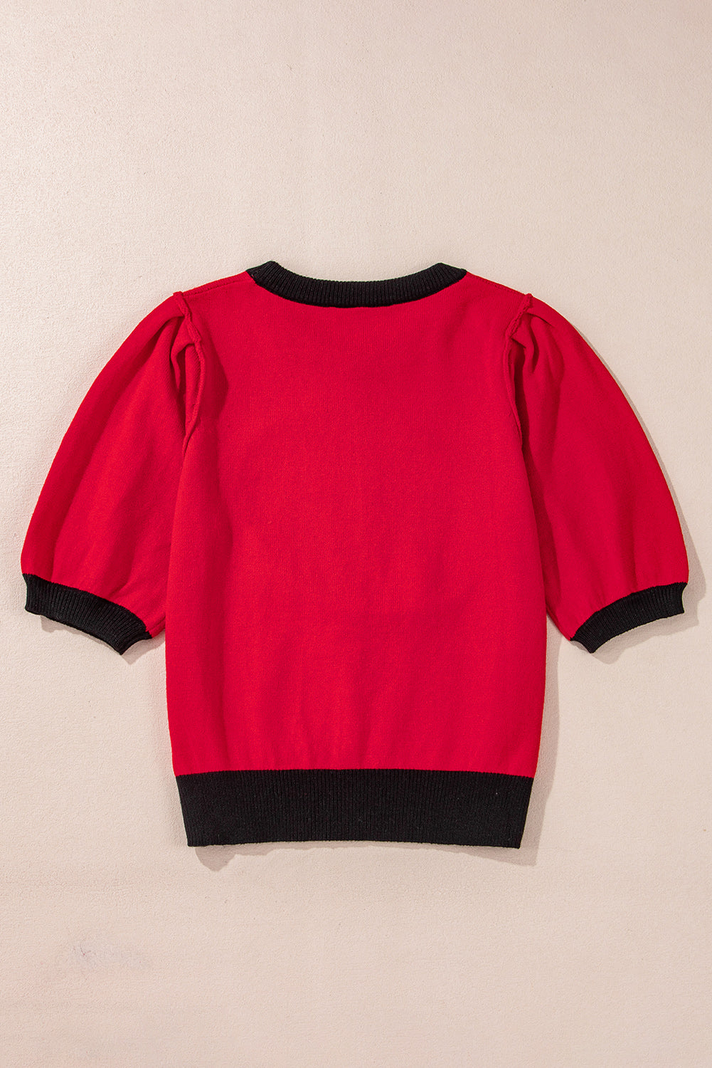 Purple Sequin Rugby Color Block Puff Short Sleeve Sweater