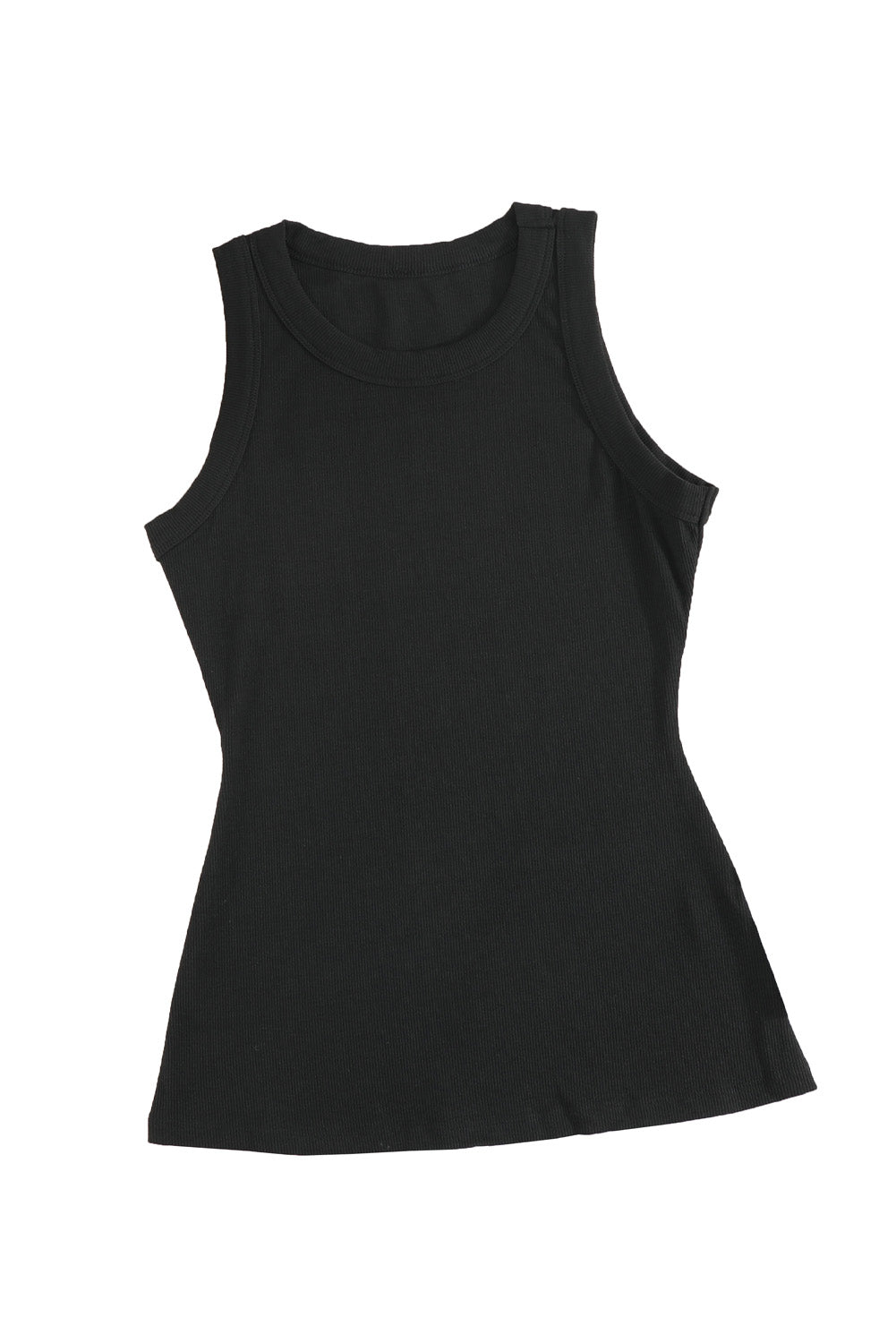 Solid White Round Neck Ribbed Tank Top