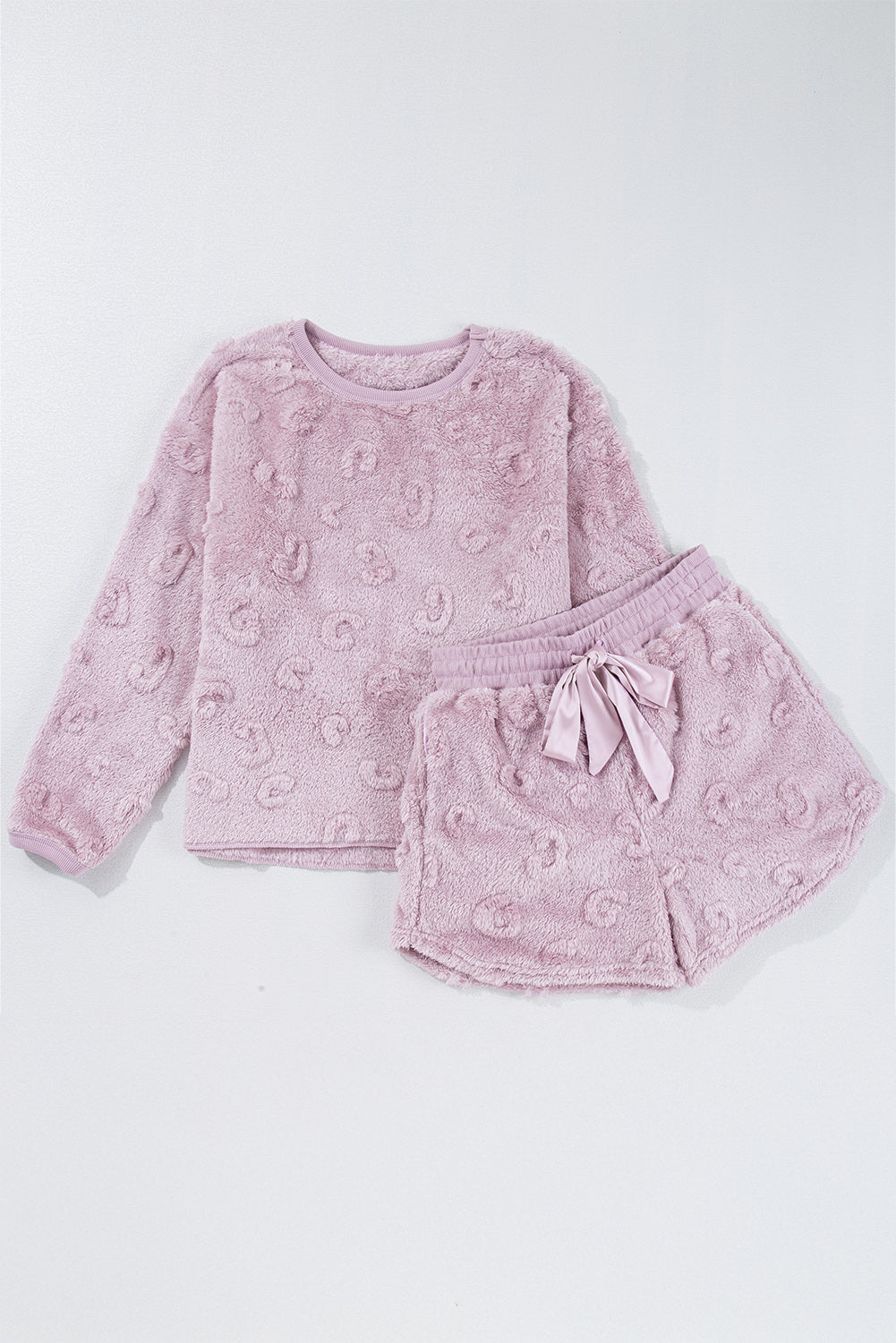 Lavendula Textured Leopard Fleece Loose Two Piece Lounge Set