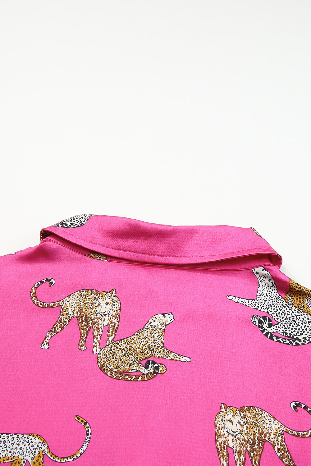 Russet Orange Cheetah Animal Print Button Up Satin Shirt