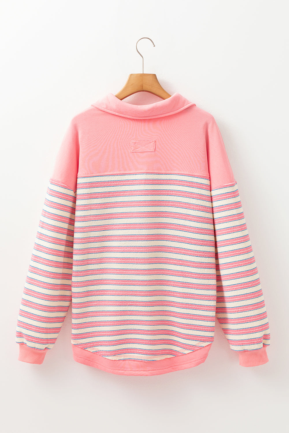 Blue Stripe Buttoned V Neck Collared Drop Shoulder Top